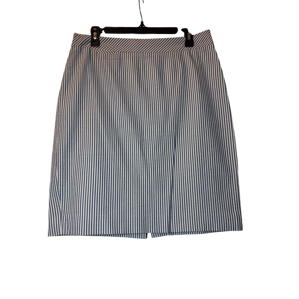 J.Crew The Pencil Skirt NWOT - Blue White Seersucker Striped Cotton - Size 10